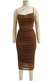 Spring Summer Condole Belt Pure Color Sleeveless Sexy Jumpsuit Ruffle Skirts Sets MY10053