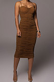 Women Condole Belt Ruffle Strapless Sexy Solid Color High Waist Midi Dress MY10054