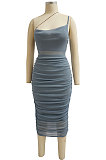 Spring Summer Condole Belt Pure Color Sleeveless Sexy Jumpsuit Ruffle Skirts Sets MY10053