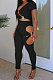 Euramerican Women Solid Color Short Sleeve V Collar Hollow Out Irregular Pants Sets MY10064
