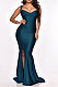 Spring Summer Women Strapless Condole Belt Pure Color Hip Split Long Dress MY10063