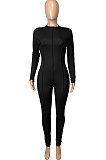 Euramerican Women High Waist Solid Color Casual Sports Jumpsuits Q997