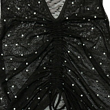 Euramerican Trendy Sexy Women Perspectivity Hollow Out Strapless Hot Drilling Mesh Spaghetti Mini Dress CCY9624