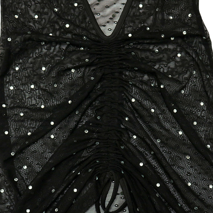 Euramerican Trendy Sexy Women Perspectivity Hollow Out Strapless Hot Drilling Mesh Spaghetti Mini Dress CCY9624