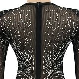 Euramerican Fashion Club Bling Bling Mesh Spaghetti Women Perspectivity Long Sleeve Split Long Dress XZ5595
