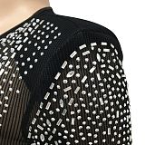 Euramerican Fashion Club Bling Bling Mesh Spaghetti Women Perspectivity Long Sleeve Split Long Dress XZ5595