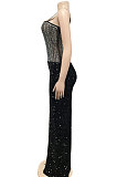 Fashion Club Bling Bling Sequins Perspectivity Sexy Condole Belt Irregular Slit Dress XZ5596