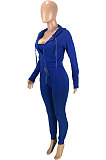 Women Fashion Pure Color Hoodie Coat +Tank Strapless Jogger Pants Casual Three Piece Sets SM9228