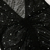 Euramerican Trendy Sexy Women Perspectivity Hollow Out Strapless Hot Drilling Mesh Spaghetti Mini Dress CCY9624