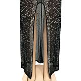 Euramerican Fashion Club Bling Bling Mesh Spaghetti Women Perspectivity Long Sleeve Split Long Dress XZ5595