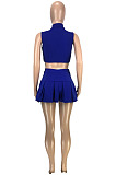 Wholesale Cute Women Sleeveless Ruffle Dew Wasit Tank Mini Skirts Solid Color Sets SM9229