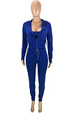 Women Fashion Pure Color Hoodie Coat +Tank Strapless Jogger Pants Casual Three Piece Sets SM9228