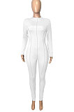 Euramerican Women High Waist Solid Color Casual Sports Jumpsuits Q997
