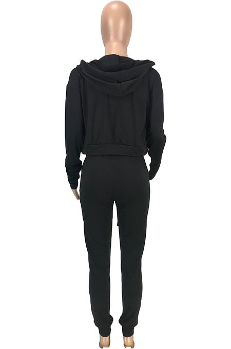 Women Fashion Pure Color Hoodie Coat +Tank Strapless Jogger Pants Casual Three Piece Sets SM9228