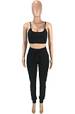Women Fashion Pure Color Hoodie Coat +Tank Strapless Jogger Pants Casual Three Piece Sets SM9228