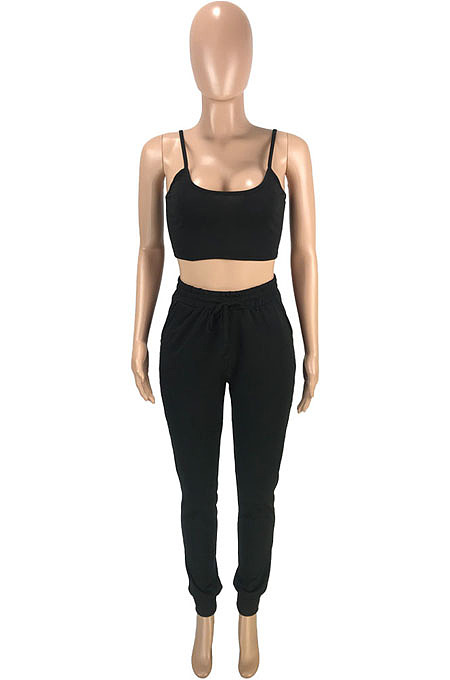 Women Fashion Pure Color Hoodie Coat +Tank Strapless Jogger Pants Casual Three Piece Sets SM9228