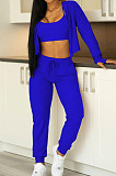Women Fashion Pure Color Hoodie Coat +Tank Strapless Jogger Pants Casual Three Piece Sets SM9228