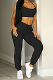 Women Fashion Pure Color Hoodie Coat +Tank Strapless Jogger Pants Casual Three Piece Sets SM9228