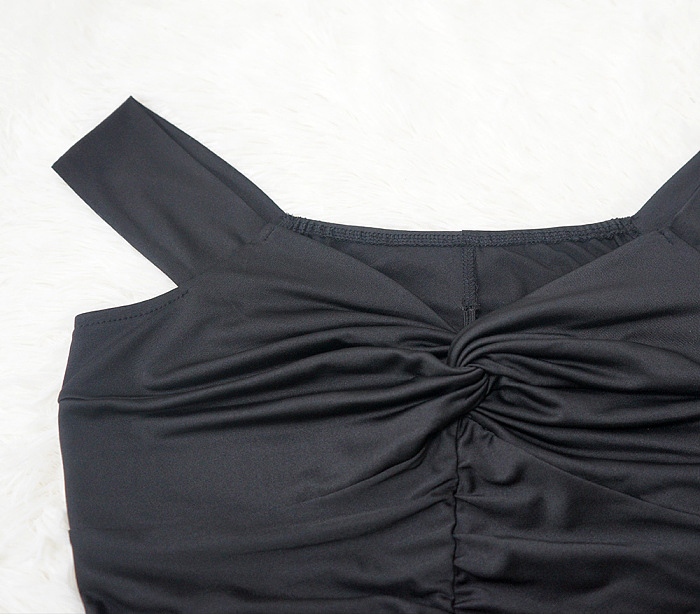Women Spring Summer V Collar A Word Shoulder Solid Color Hip Split Ruffle Long Dress MY10062