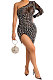 Euramerican Sexy One Shoulder Perspectivity Fashion Bling Bling Split Mini Dress CCY9597