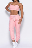 Women Fashion Pure Color Hoodie Coat +Tank Strapless Jogger Pants Casual Three Piece Sets SM9228