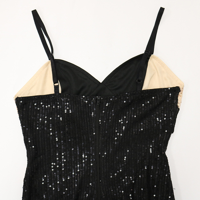 Fashion Sexy Condole Belt Strapless Color Matching Hollow Out Hip Sequins Mini Dress CCY9642