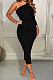 Spring Summer Women One Shoulder Solid Color High Waist Midi Dress MY10055