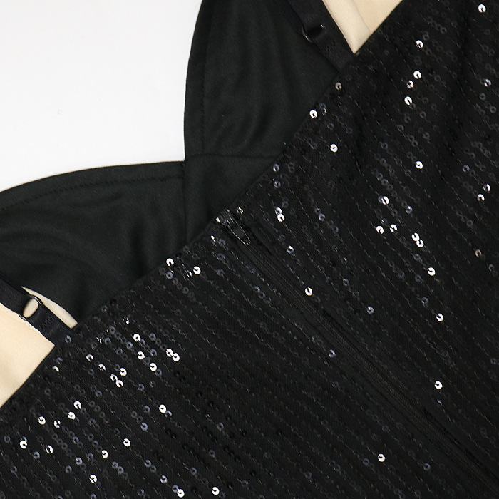 Fashion Sexy Condole Belt Strapless Color Matching Hollow Out Hip Sequins Mini Dress CCY9642
