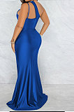 Trendy Sexy Pure Color One Shoulder Condole Belt Sleeveless Split Long Dress XZ5598