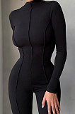 Euramerican Women High Waist Solid Color Casual Sports Jumpsuits Q997