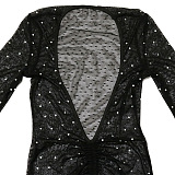 Euramerican Trendy Sexy Women Perspectivity Hollow Out Strapless Hot Drilling Mesh Spaghetti Mini Dress CCY9624