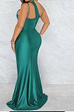 Trendy Sexy Pure Color One Shoulder Condole Belt Sleeveless Split Long Dress XZ5598