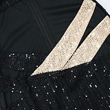 Fashion Sexy Condole Belt Strapless Color Matching Hollow Out Hip Sequins Mini Dress CCY9642