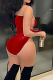 Women Wholesale Sexy Velvet Mesh Patchwork Long Sleeve Perspective Bodycon Jumpsuits  BN9319