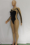Women Wholesale Sexy Velvet Mesh Patchwork Long Sleeve Perspective Bodycon Jumpsuits  BN9319