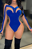 Women Wholesale Sexy Velvet Mesh Patchwork Long Sleeve Perspective Bodycon Jumpsuits  BN9319