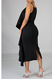 Sexy Elegant Women Pure Color V Neck Flounced Irregular Back Slit Slip Dress For Party ZNN9128
