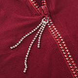 Spring Summer Bling Bling Tassel Pure Color Sleeveless Bodysuit WMZ0188