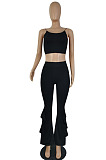 Fashion Wholesale Women Condole Belt Tank High Waist Flouned Flare Pants Plain Party Sets E8662