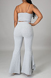 Fashion Wholesale Women Condole Belt Tank High Waist Flouned Flare Pants Plain Party Sets E8662