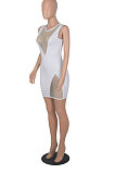Euramerican Women Sexy Deep V Collar Colorful Sleeveless Tight Mini Dress WMZ2699