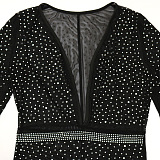 Euramerican Perspectivity V Collar Bling Bling Tassel Split Long Dress CCY9582