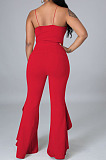 Fashion Wholesale Women Condole Belt Tank High Waist Flouned Flare Pants Plain Party Sets E8662