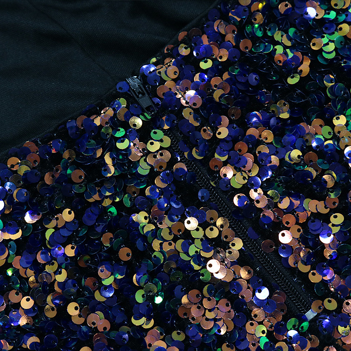 Sexy Strapless V Collar Hollow Out High Split Sequins Dew Waist Long Dress CCY9534