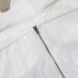 Trendy Sexy Strapless A Word Shoulder Sequins Decorative Pattern Back Split Skirts Sets CCY9573
