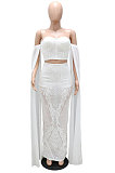 Trendy Sexy Strapless A Word Shoulder Sequins Decorative Pattern Back Split Skirts Sets CCY9573