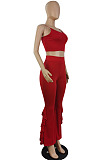 Fashion Wholesale Women Condole Belt Tank High Waist Flouned Flare Pants Plain Party Sets E8662