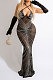 Euramerican Women Fashion Condole Belt Mesh Spaghetti Hot Drilling Skinny Long Dress No Underwear CCY9610