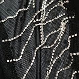 Euramerican Perspectivity V Collar Bling Bling Tassel Split Long Dress CCY9582