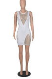 Euramerican Women Sexy Deep V Collar Colorful Sleeveless Tight Mini Dress WMZ2699
